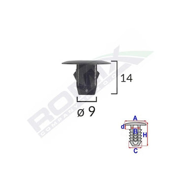 Clips fixare elemente roata pentru Honda 9X14MM negru set 10 buc Romix C60647