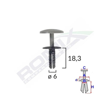Clips fixare universal 6X18.3MM - negru set 25 buc Romix C10012