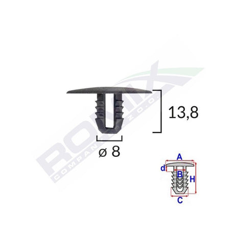 Clips fixare capac motor pentru Ford 8X13.8MM - negru set 10 buc Romix A15749