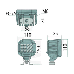 Schita dimensiuni Far de lucru cu LED 7000 compatibil John Deere GRANIT 707997000