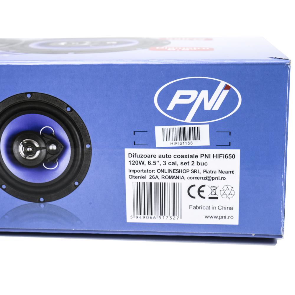 Difuzoare auto coaxiale Pni HIFI650, 120W, 16.5 cm, 3 cai, grila inclusa, set 2 buc PNI-FI650