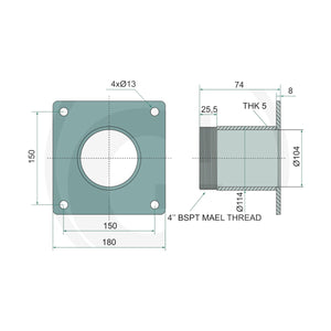 Schita dimensiuni Flansa din otel cu niplu tubular zincat Filet exterior 4", galvanizat GRANIT 4050200576