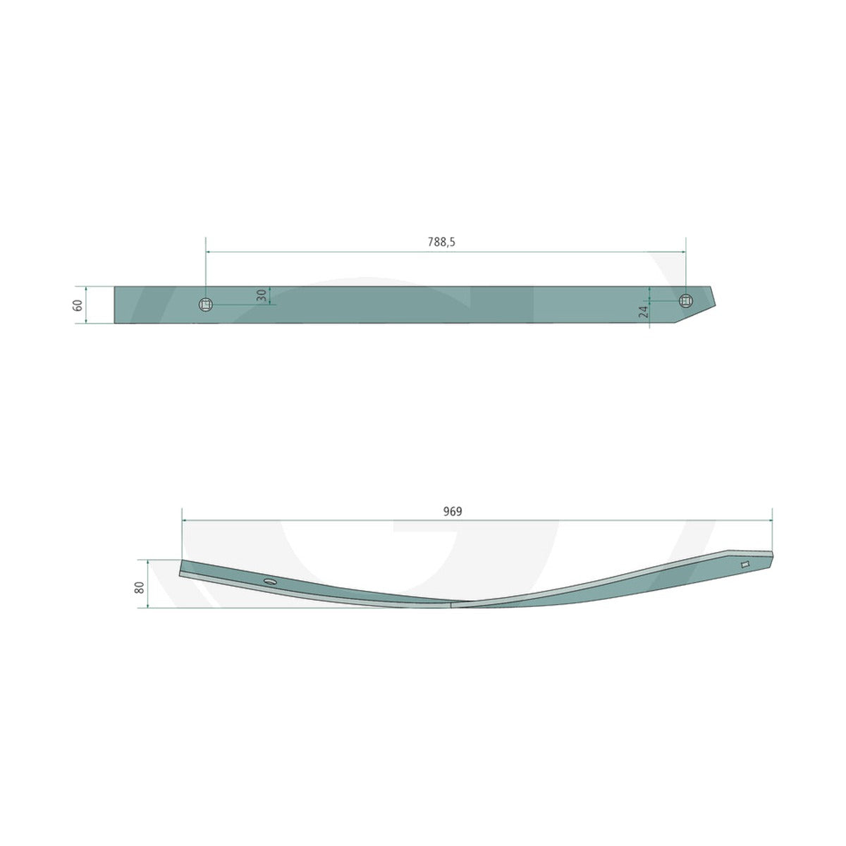 Schita dimensiuni Foaie cormana Nr. 4 stanga, lungime 985 mm pentru Lemken GRANIT 56017 3444041