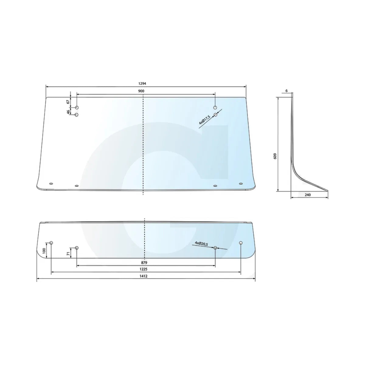 Geam spate curbat tractor Fiat Case Ford New Holland 650S29357