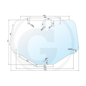 Schita dimensiuni Geam spate luneta tractor New Holland Case Steyr GRANIT 650S030887