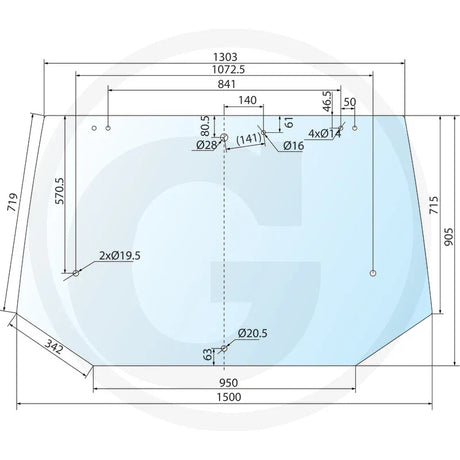Geam spate tractor Fiat Case New Holland Ford Deutz 650886501 verde