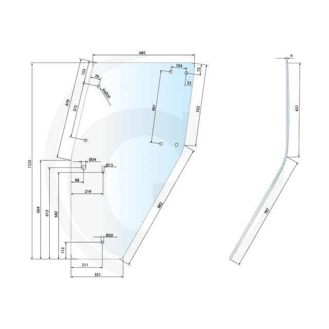 Schita dimensiuni Geam usa stanga nou compatibil Deutz-Fahr DX GRANIT 650S358529