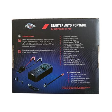 Jump starter pentru pornire masina carmax 6000 mah 56442 – imagine 2