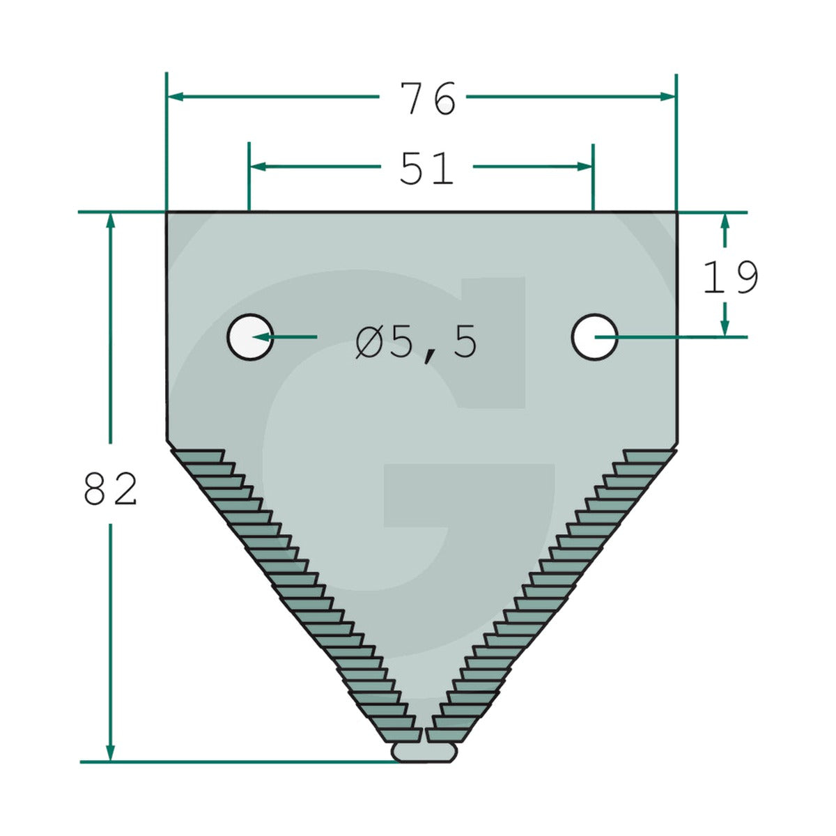 Schita dimensiuni Lama cutit cositoare cu partea superioara zimtata, versiune veche compatibila Massey Ferguson GRANIT 525206236 M1/25