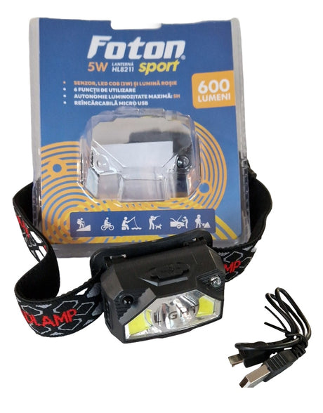 Lanterna frontala reincarcabila cu senzor Foton Sport HL8211 5W+3W+Rosu 600 lumeni 304148211 – imagine 2