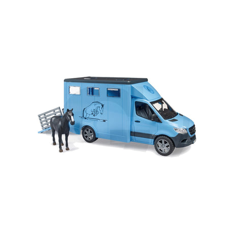 Macheta MB Sprinter cu remorca pentru animale si 1 cal, scara 1:16 Bruder 11141318 – imagine 2