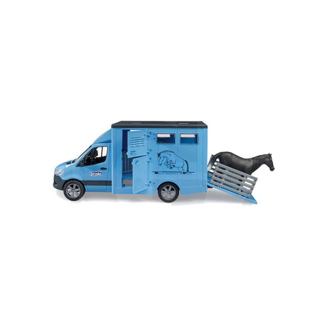 Macheta MB Sprinter cu remorca pentru animale si 1 cal, scara 1:16 Bruder 11141318 – imagine 3