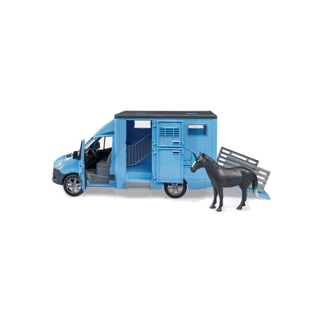 Macheta MB Sprinter cu remorca pentru animale si 1 cal, scara 1:16 Bruder 11141318 – imagine 5