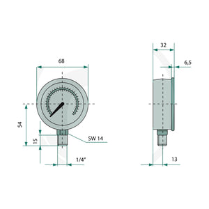 Schita dimensiuni Manometru 16 bar Ø63mm - 1/4" Analogic WIKA 85000401