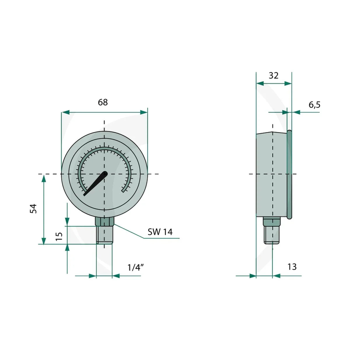 Schita dimensiuni Manometru hidraulic 100 bar Ø63 G1/4 Analogic WIKA 85000405