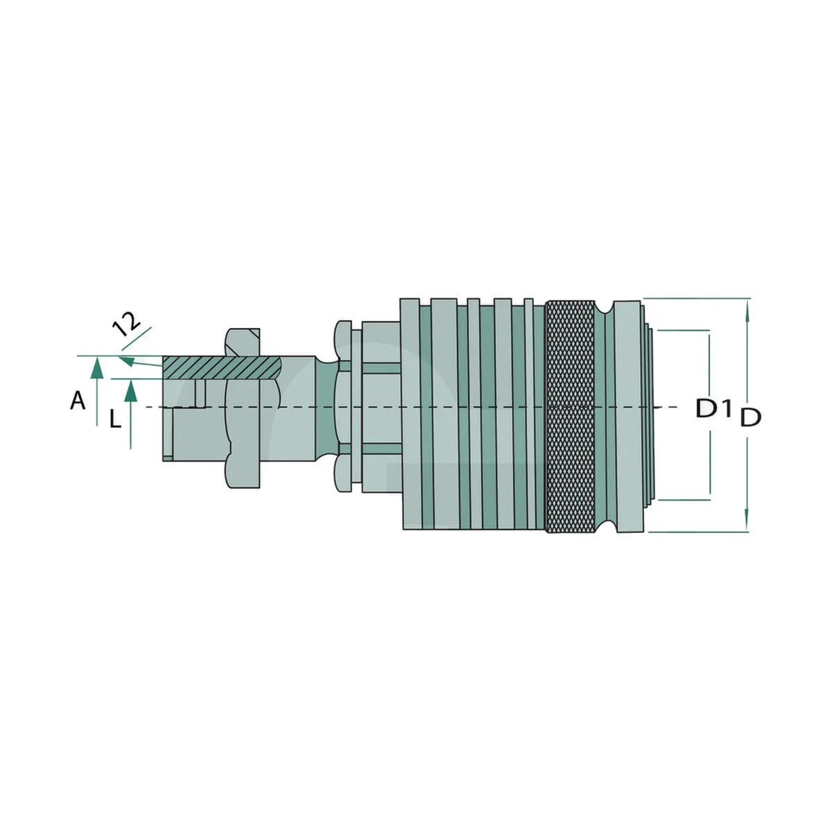 Schita dimensiuni Mufa cuplare, perete despartitor KM-S 10L (M16x1,5) DN12-BG3 compatibila Jungheinrich, MIC GRANIT 81511038