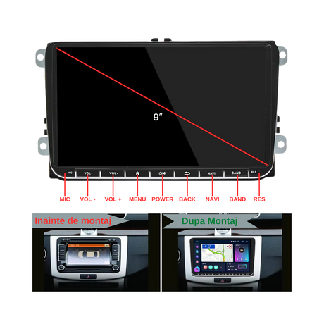 Navigatie auto Android 13 display 9” inch 4gb ram 64gb VW Passat Golf