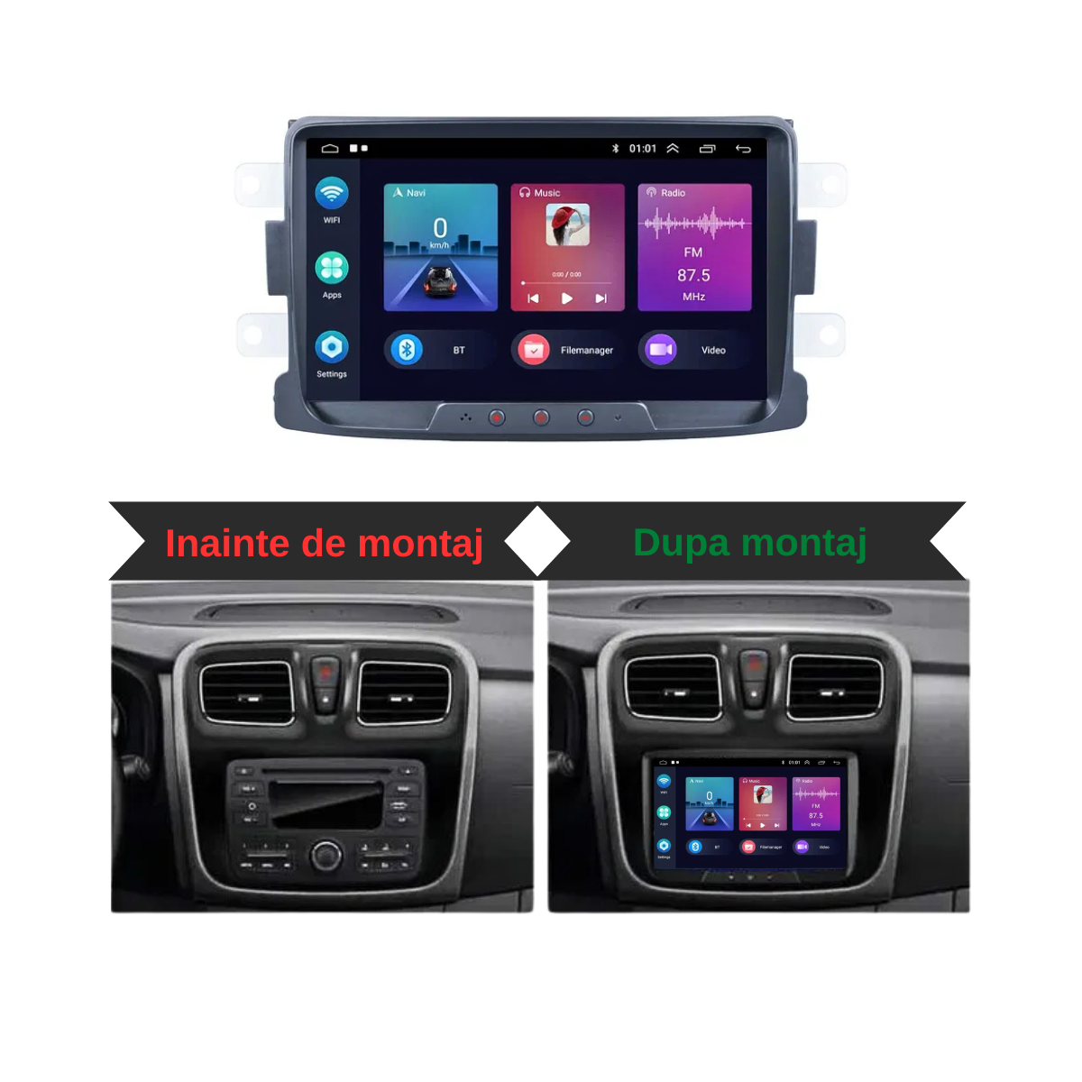 Navigatie auto Android 13 display 8” inch 2gb ram 64gb Dacia Logan