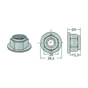 Schita dimensiuni Piulita cu guler M16 x 1, 5, 10.9 compatibila Lemken, Amazone, Rabe GRANIT 18051-16RMU