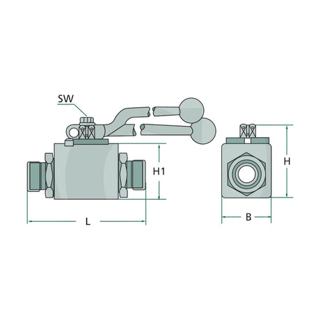 Schita dimensiuni Robinet cu bila hidraulic BKH 2-12L – M18x1,5 compatibil BvL, Trioliet-Mullos PISTER 81520004