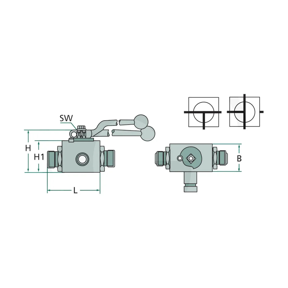 Schita dimensiuni Robinet cu bila hidraulic BKH-3T-12L DN10 M18 PISTER 81520034