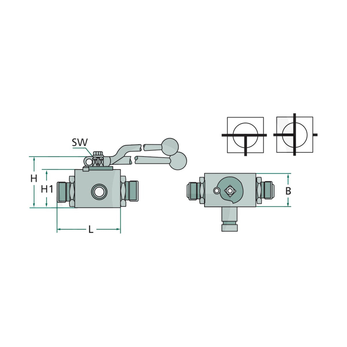 Schita dimensiuni Robinet cu bila hidraulic DN08 M16x1,5 – BKH-3T-10L PISTER 81520030
