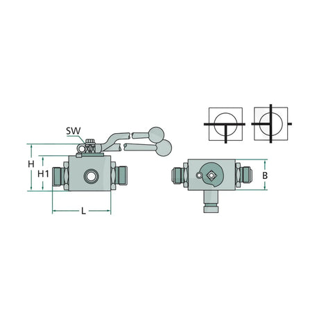 Schita dimensiuni Robinet cu bila hidraulic DN12 M22x1,5 – BKH-3T-15L compatibil Strautmann PISTER 81520038