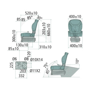 Schita dimensiuni Scaun confort cu suspensie mecanica – cabina ingusta GRANIT 240920217