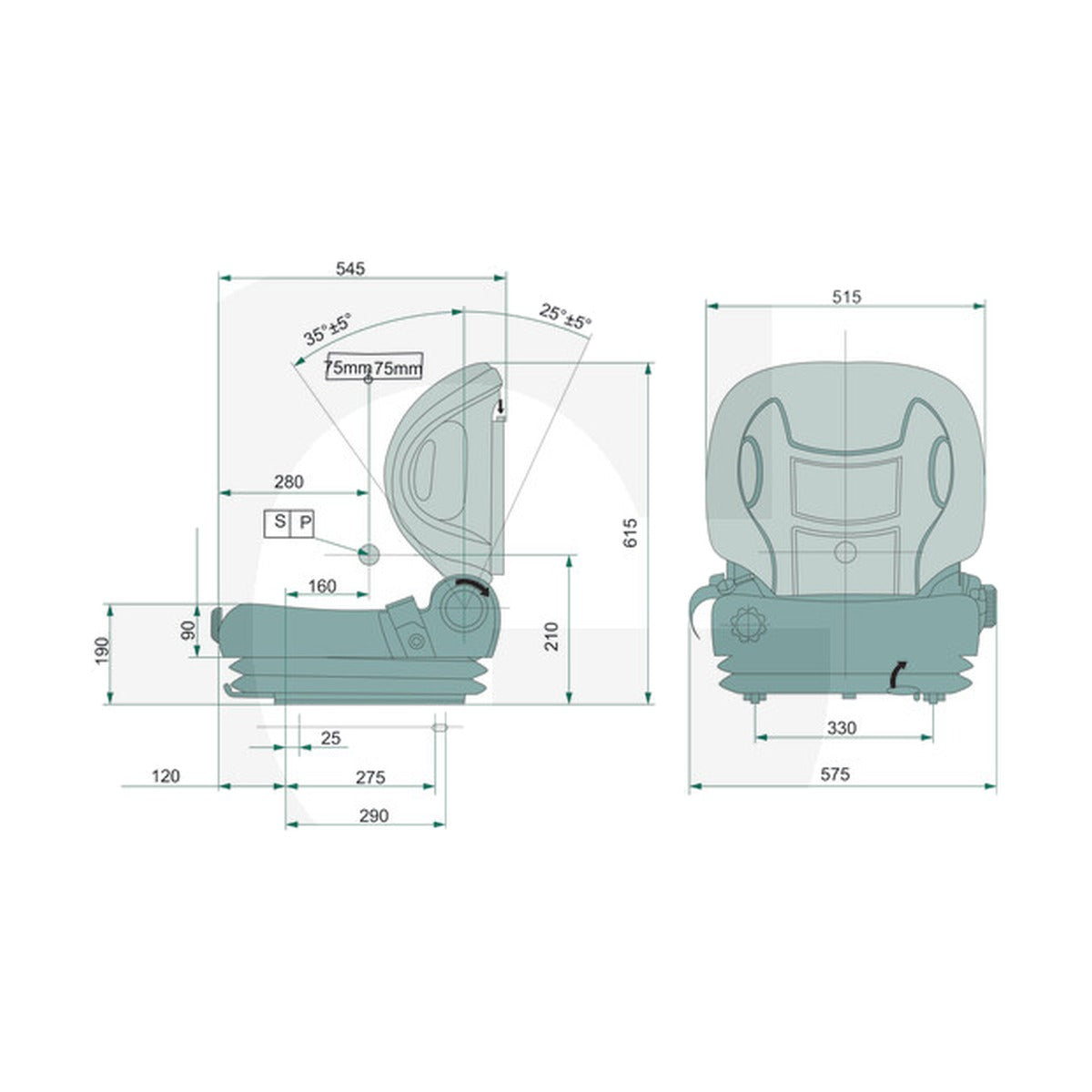 Schita dimensiuni Scaun GSM 20 PVC compatibil Hangcha, Jungheinrich, Yale GRANIT 2400022760