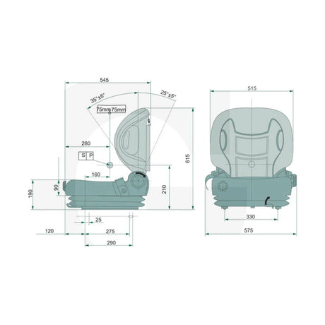 Schita dimensiuni Scaun GSM 20 PVC compatibil Hangcha, Jungheinrich, Yale GRANIT 2400022760