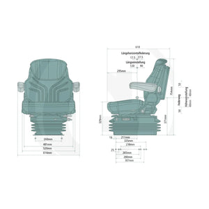 Schita dimensiuni Scaun Maximo Comfort MSG95G/731 compatibil John Deere, Case IH, New Holland GRAMMER 2401288539