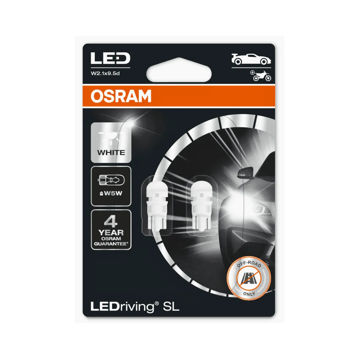 Set 2 becuri LED de pozitie auto Osram LEDriving SL 6000k alb rece W5W T10 12V 2825DWP-02B