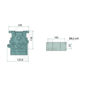 Schita dimensiuni Stecher P206 IG 2x 1/2" BSP DN10 – 2P206-2-12G M C FASTER 86002006