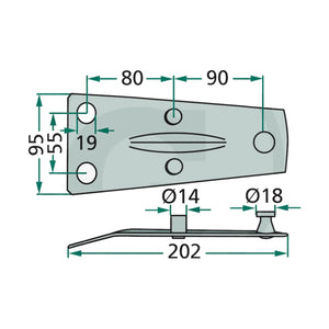 Schita dimensiuni Suport pentru cutite compatibil Deutz-Fahr, Pöttinger, Saphir GRANIT 52506563514