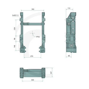 Schita dimensiuni Suport remorcare compatibil John Deere 6020 / 6030 / 7030 SAUERMANN 77012000