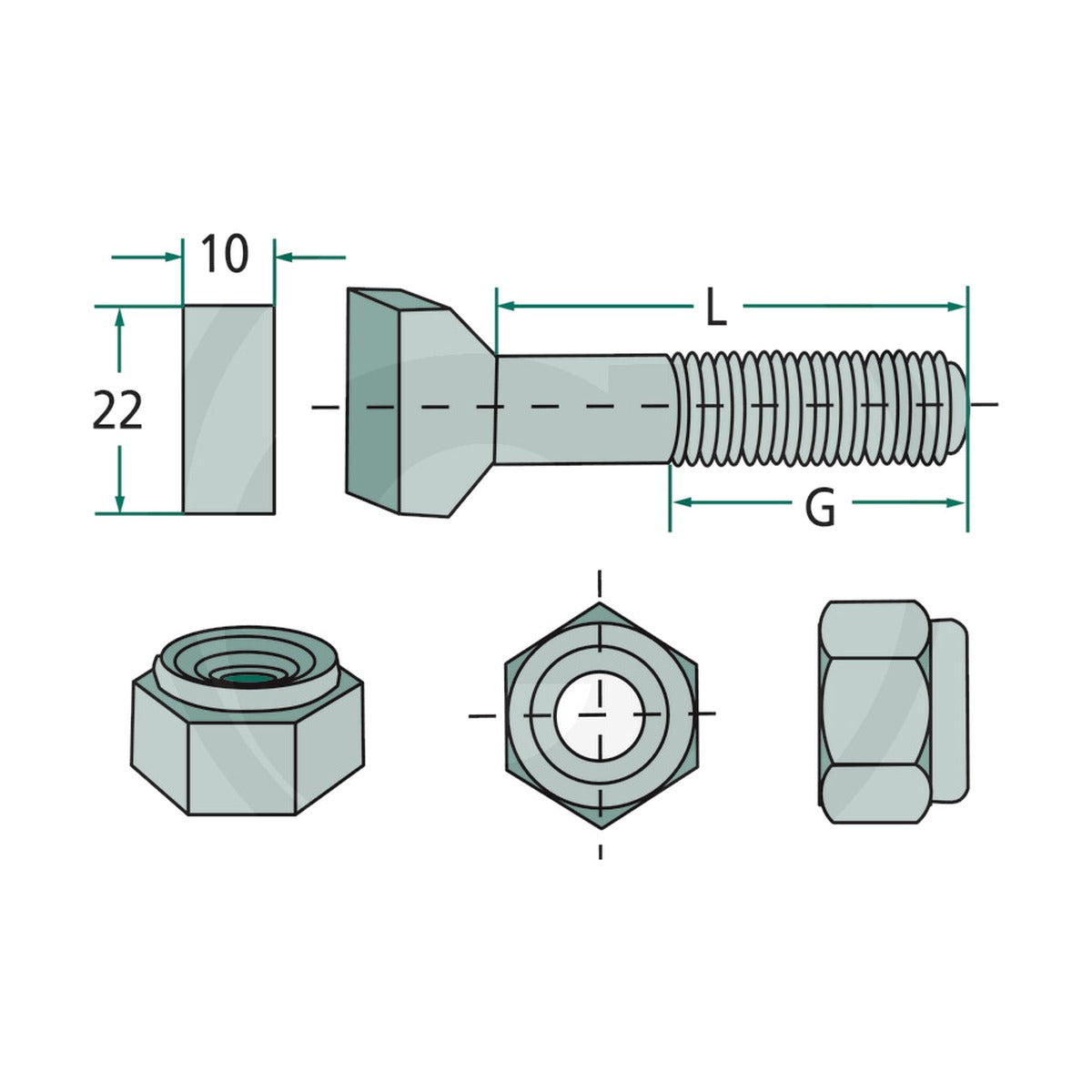 Schita dimensiuni Surub cap ciocan cu piulita autoblocanta GRANIT 18051-1065