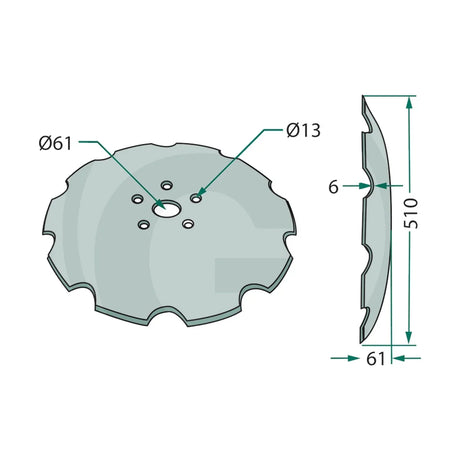 Schita dimensiuni Taler disc zimtat, Ø 510 x 6 mm compatibil Amazone GRANIT 18031-220KI2R768