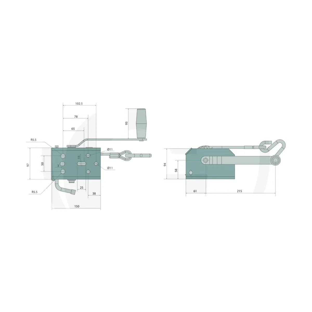 Schita dimensiuni Trolii tractare tip 250, fara frana, montat cu cablu de 6 m AL-KO 8141210211