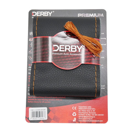 Husa volan neagra cu ac si ata 80 g, cusatura maro DERBY DBHVO2369M