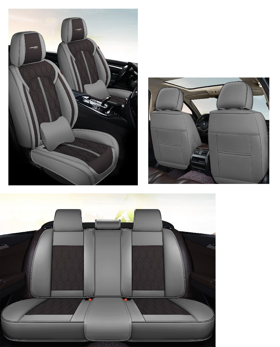 Huse auto premium 5 locuri Carguard Deluxe piele ecologică perforată - gri - negru HSA026 – imagine 2