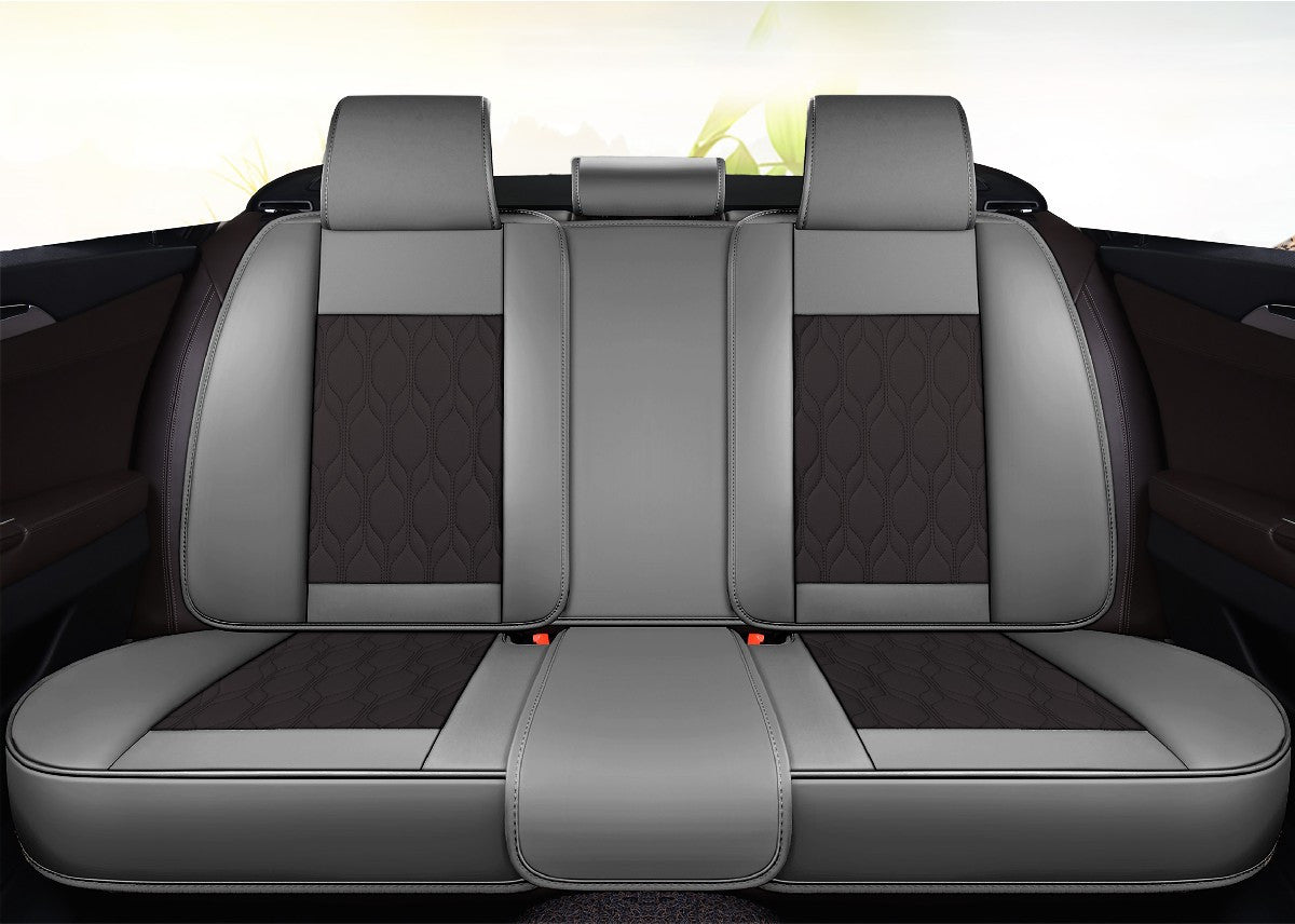 Huse auto premium 5 locuri Carguard Deluxe piele ecologică perforată - gri - negru HSA026 – imagine 5