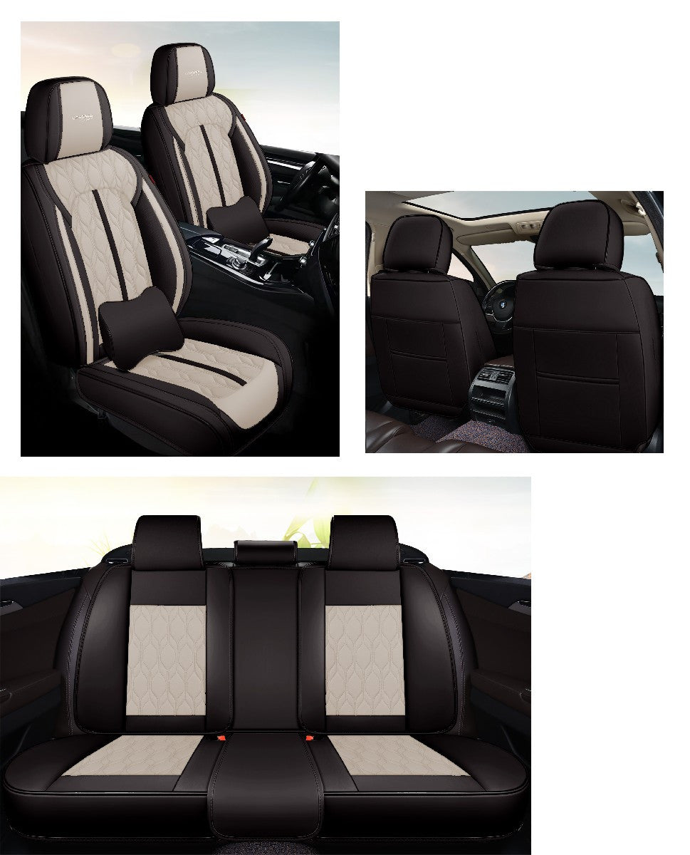Huse auto premium 5 locuri Carguard Deluxe piele ecologică perforată - negru - crem HSA027 – imagine 2