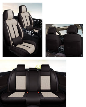 Huse auto premium 5 locuri Carguard Deluxe piele ecologică perforată - negru - crem HSA027 – imagine 2
