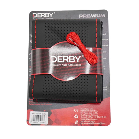 Husa volan neagra cu ac si ata 160 gr, cusatura rosie DERBY DBHVO2305R
