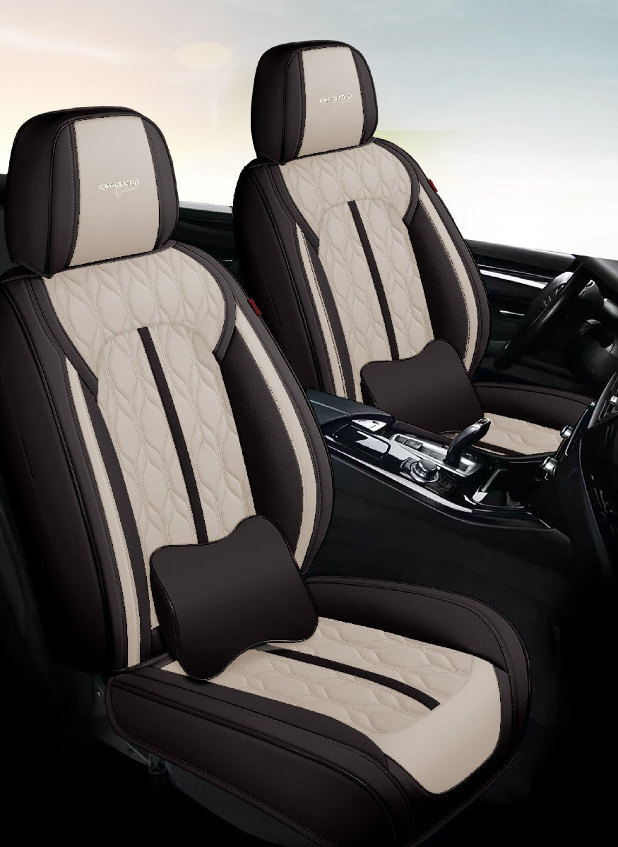 Huse auto premium 5 locuri Carguard Deluxe piele ecologică perforată - negru - crem HSA027 – imagine 3