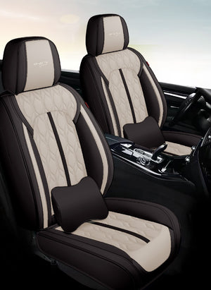Huse auto premium 5 locuri Carguard Deluxe piele ecologică perforată - negru - crem HSA027 – imagine 3