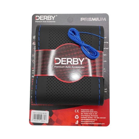 Husa volan neagra cu ac si ata 160 gr, cusatura albastra DERBY DBHVO2305A