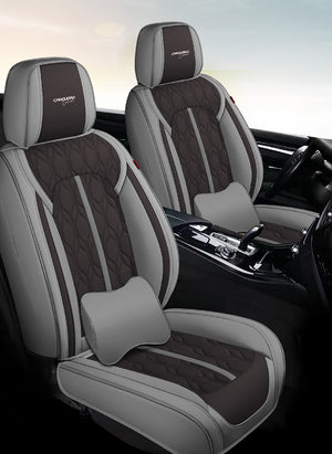 Huse auto premium 5 locuri Carguard Deluxe piele ecologică perforată - gri - negru HSA026 – imagine 3