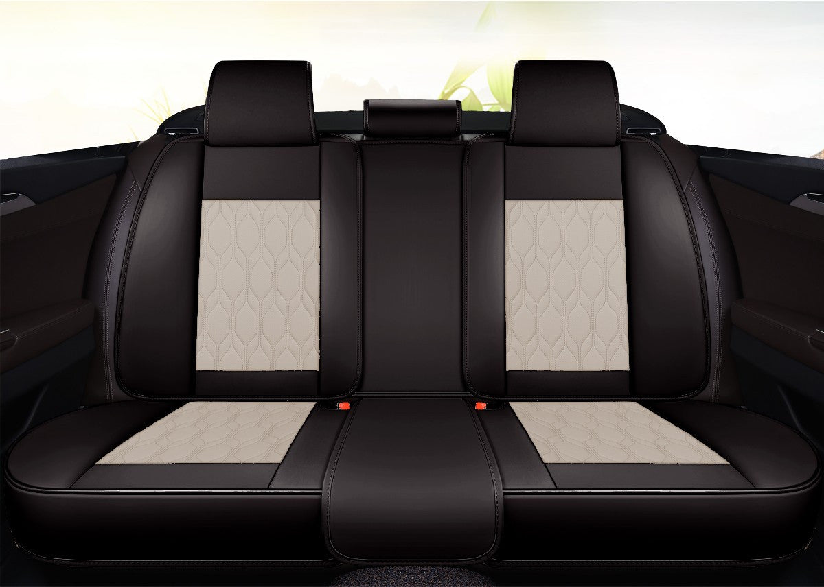 Huse auto premium 5 locuri Carguard Deluxe piele ecologică perforată - negru - crem HSA027 – imagine 5