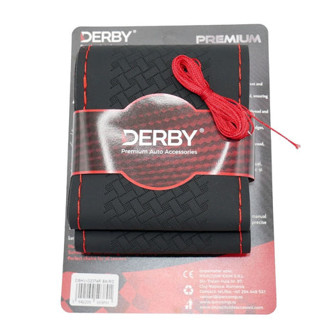 Husa volan neagra cu ac si ata 110 gr, cusatura rosie DERBY DBHVO2374R